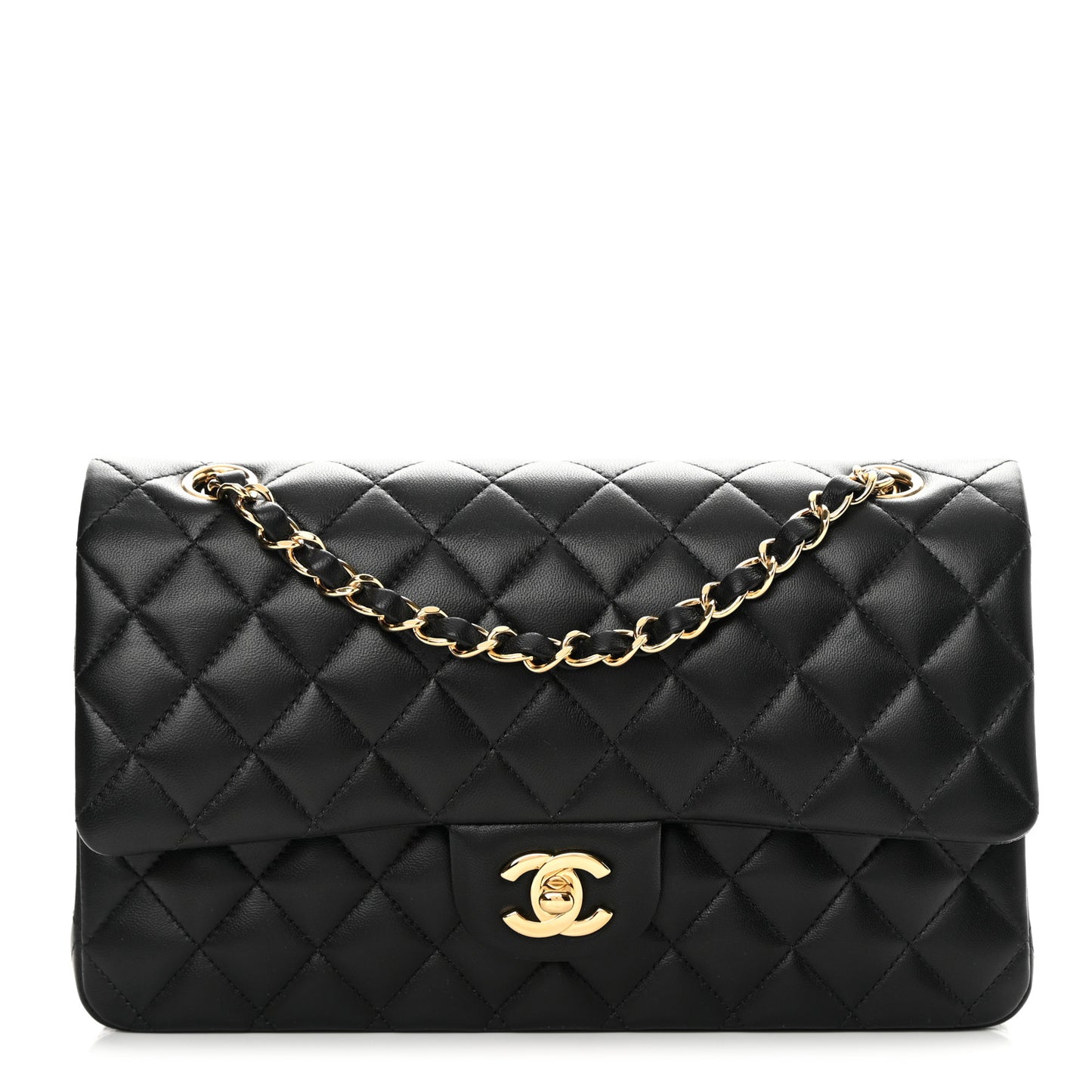 Lambskin Quilted Medium Double Flap Black