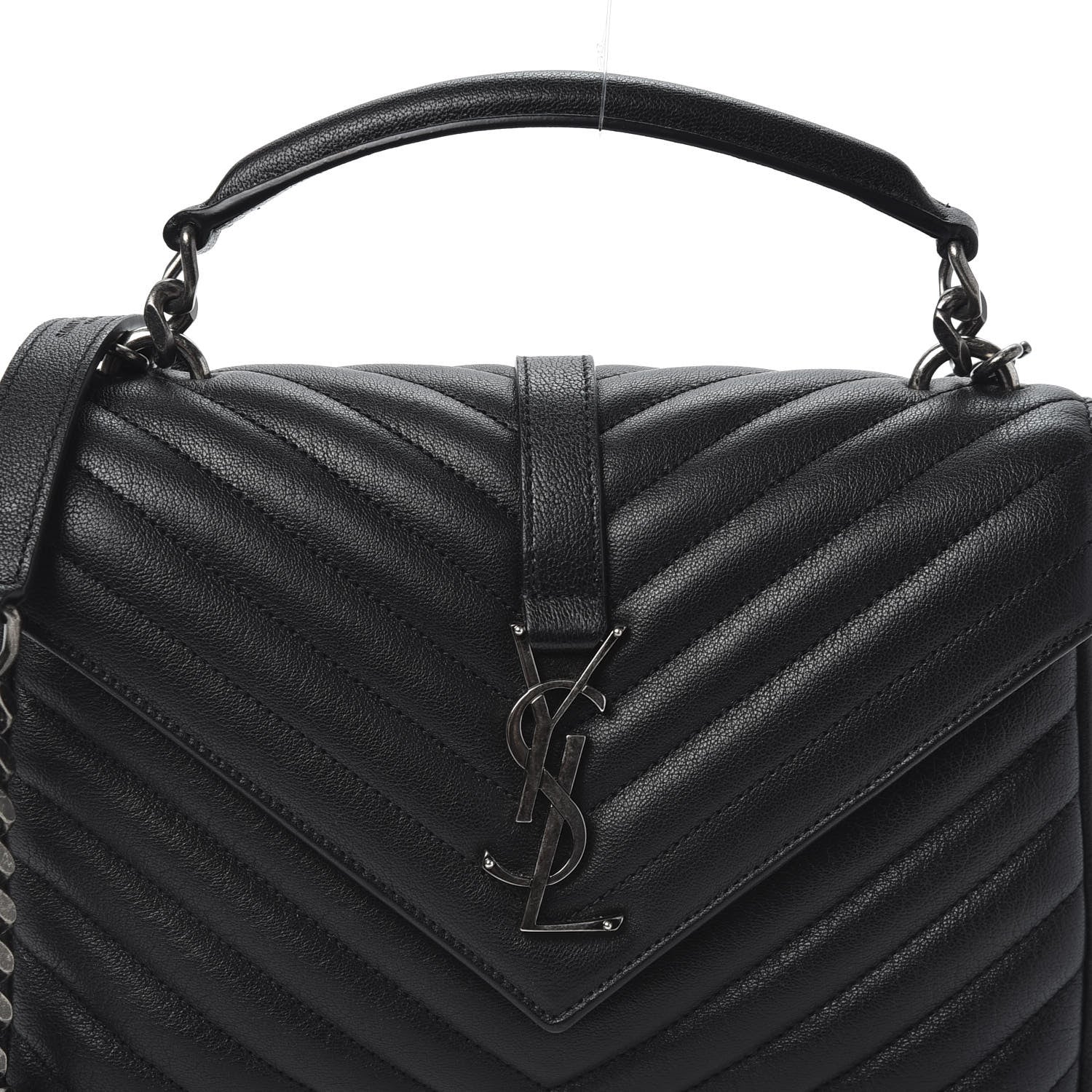 Saint Laurent Sheepskin Matelasse Chevron Monogram Medium College Bag Black 10 of 10
