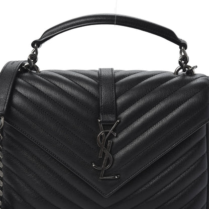 Saint Laurent Sheepskin Matelasse Chevron Monogram Medium College Bag Black 10 of 10