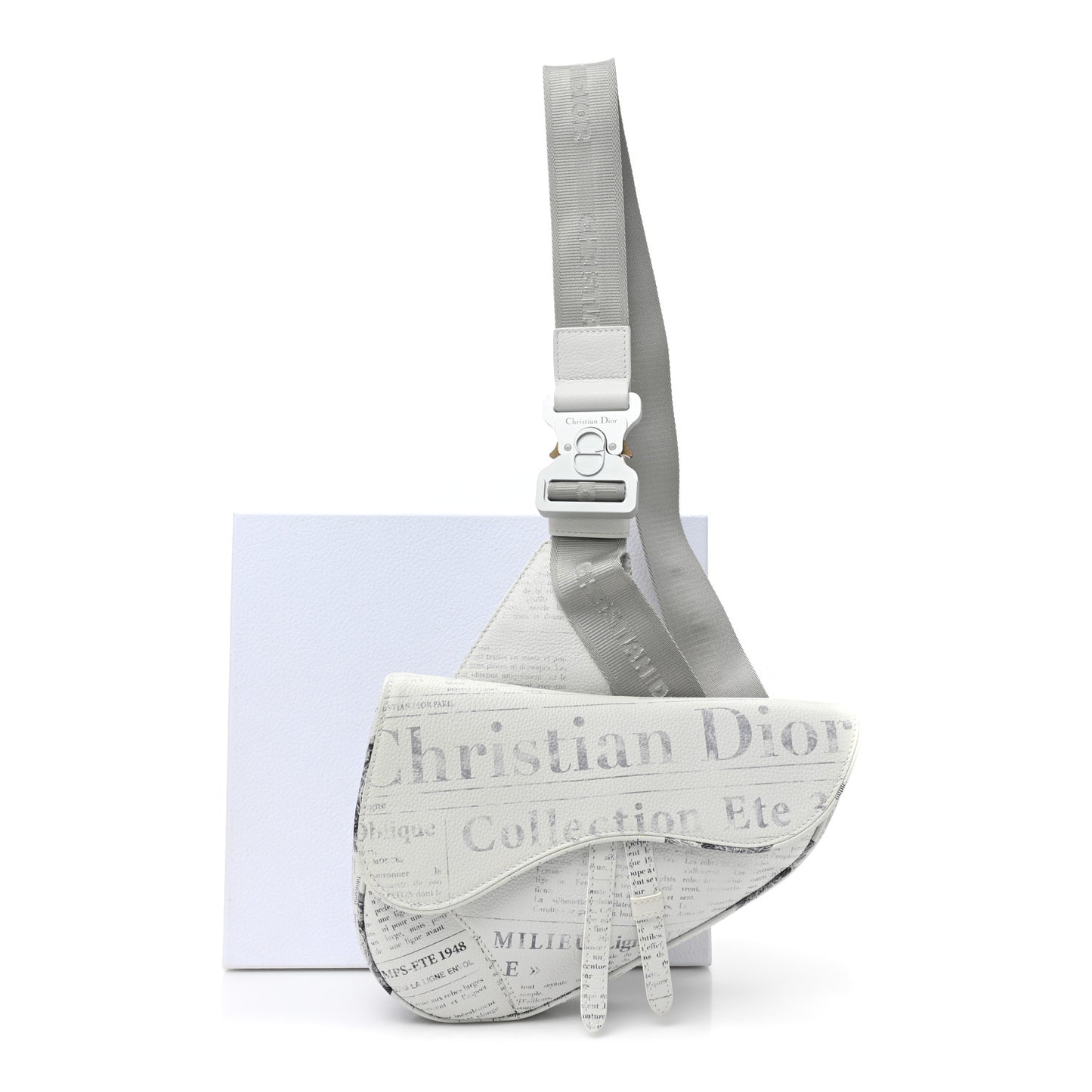 X Daniel Arsham Grained Calfskin Newspaper Print Saddle Bag White