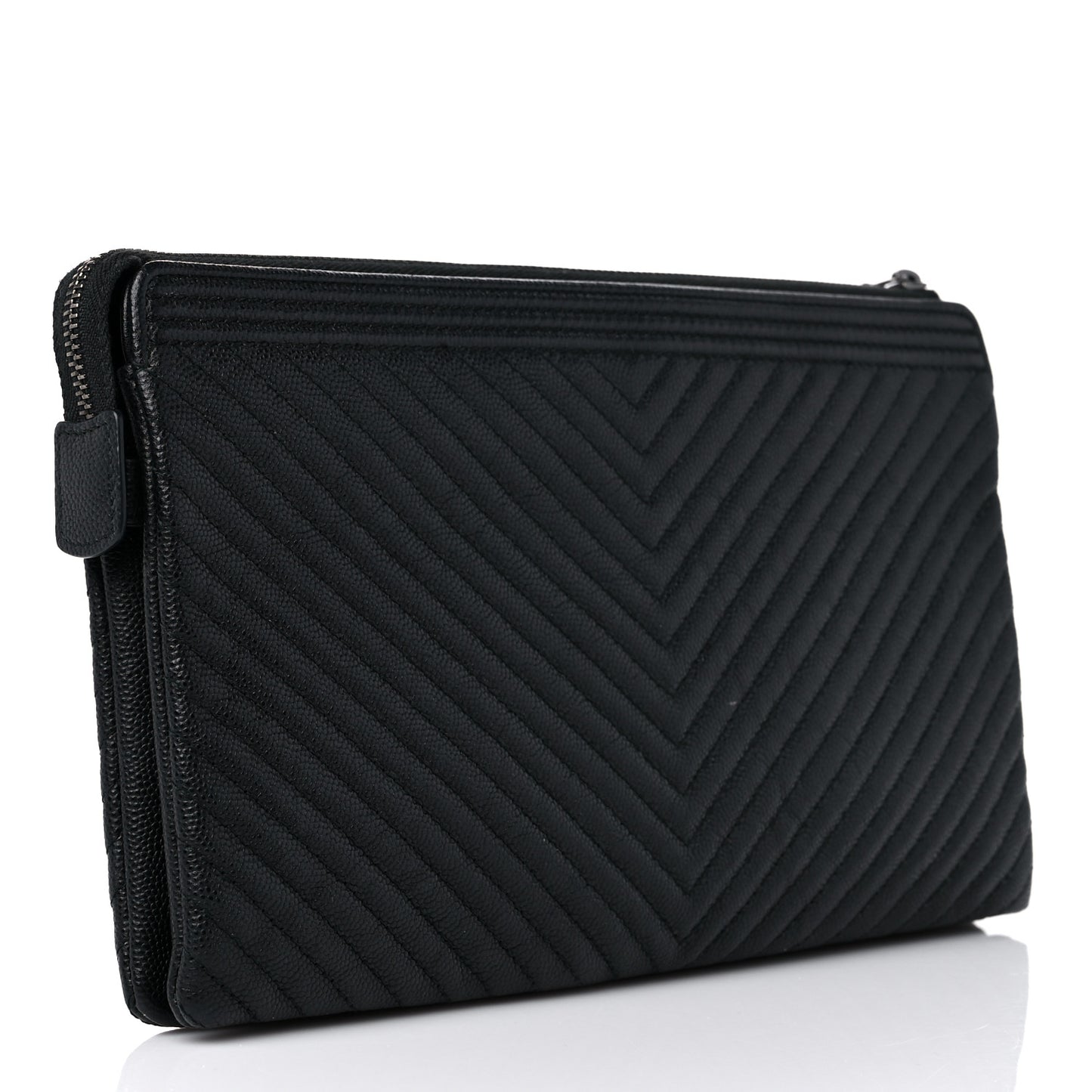 Caviar Chevron Quilted Small Zipped Boy Pouch Black