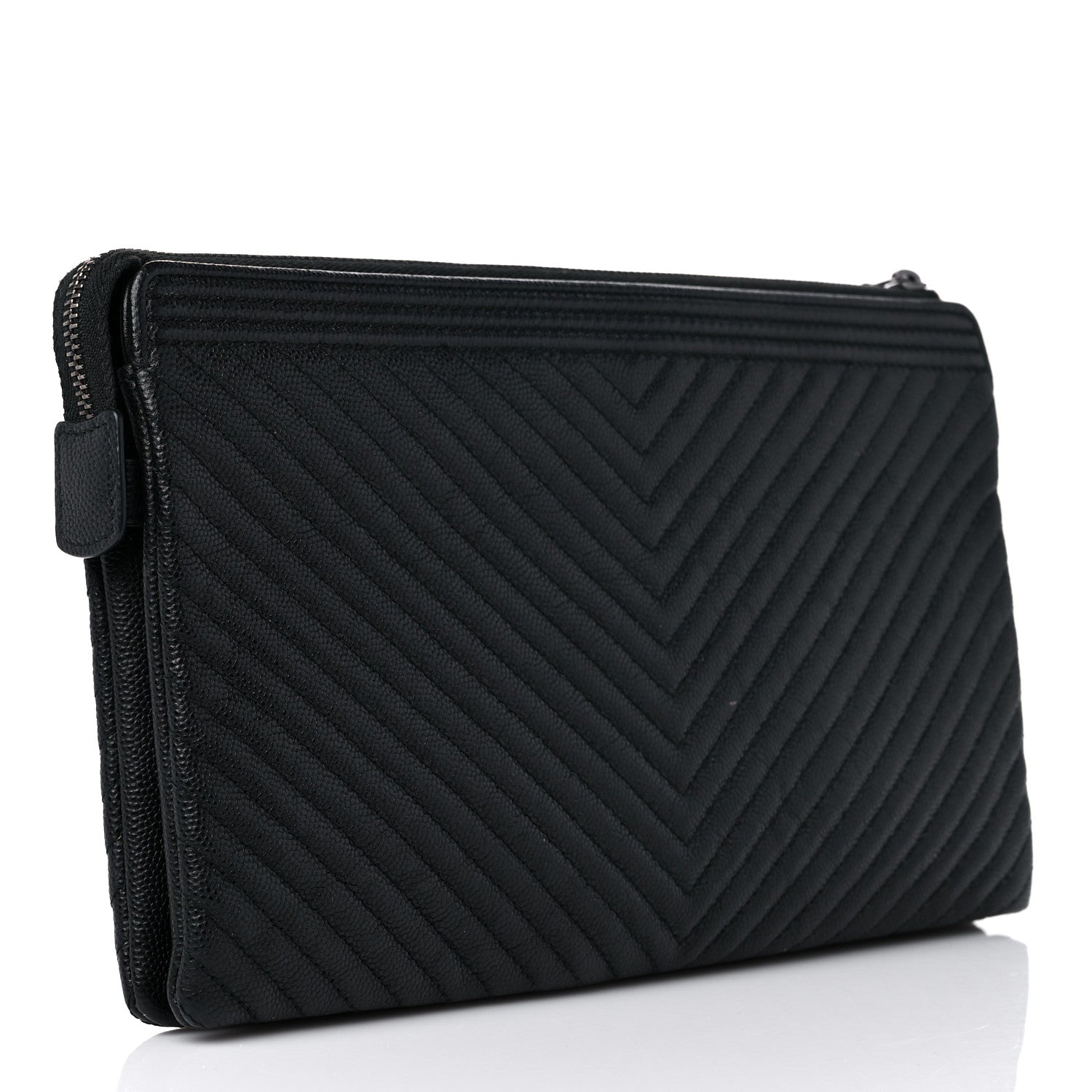 Chanel Caviar Chevron Quilted Small Zipped Boy Pouch Black 3 of 17