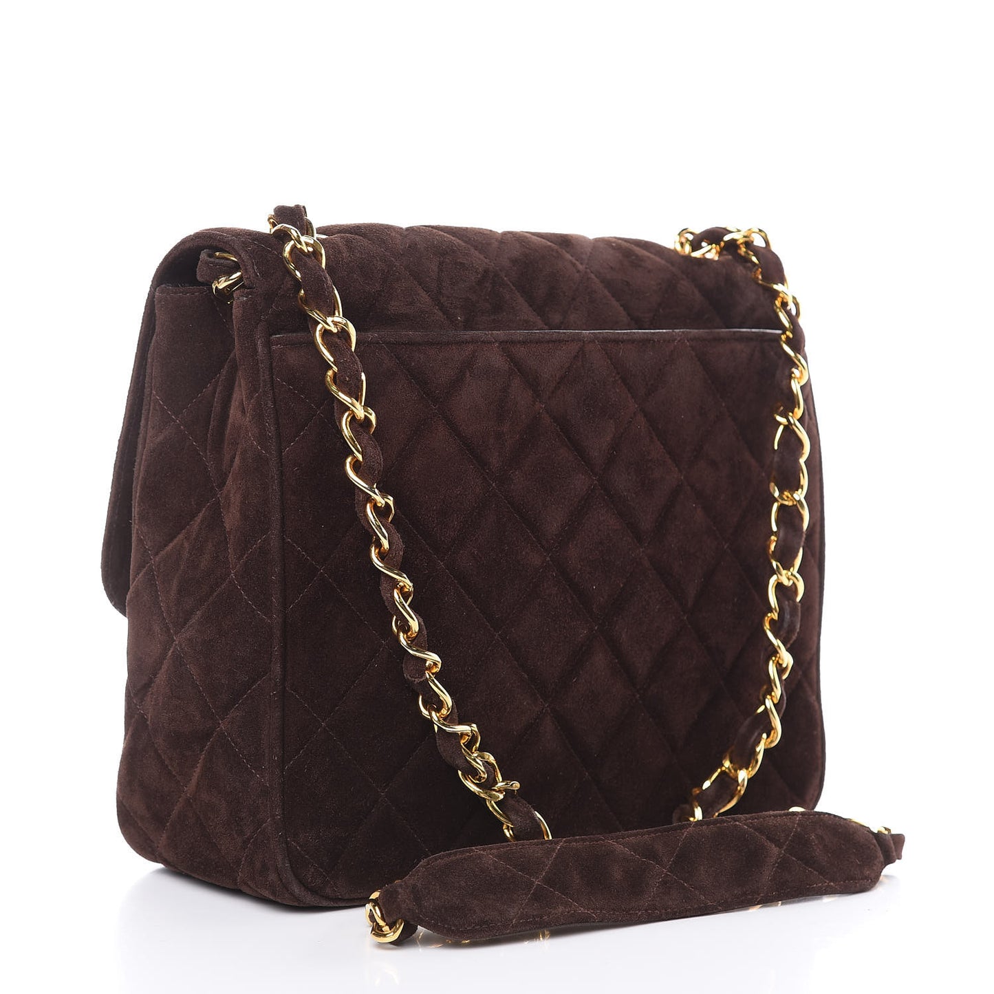 Suede Quilted Medium Single Flap Brown