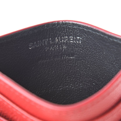 Saint Laurent Grain De Poudre Matelasse Chevron Credit Card Case New Red 6 of 8