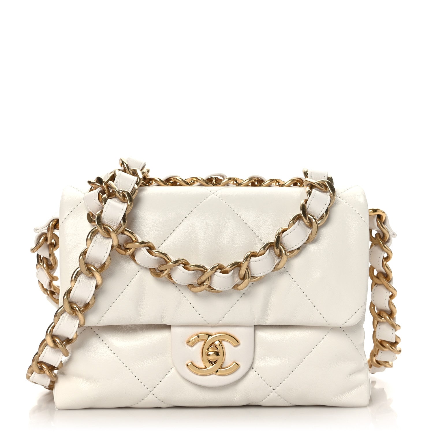 Chanel Lambskin Quilted Small Chain Top Handle Flap White 1 of 9