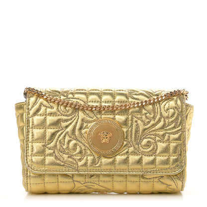 Versace Metallic Nappa Barocco Quilted Medusa Chain Crossbody Gold 2 of 22