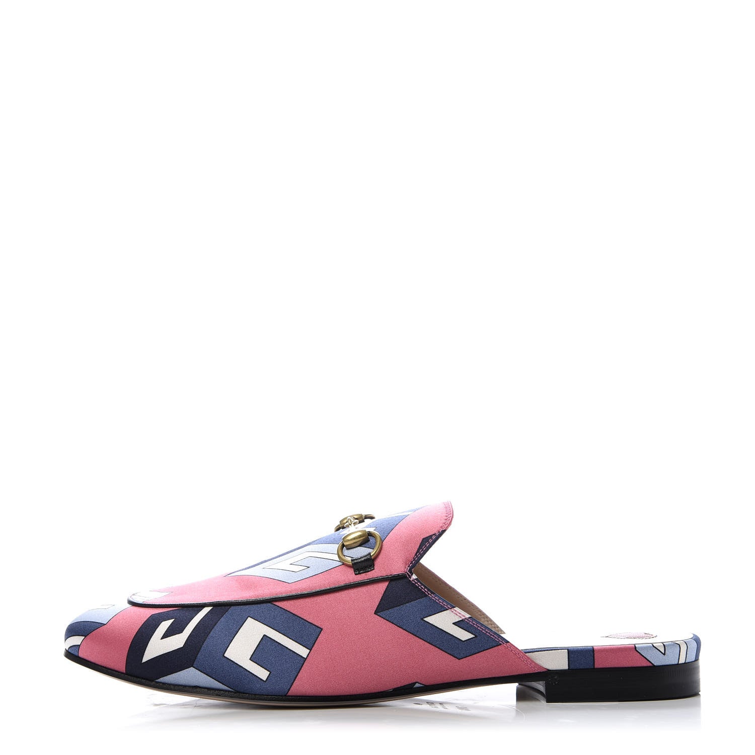 Gucci Satin GG Wallpaper Womens Princetown Slippers 38.5 Pink Flamboyant Blue Black 1 of 10