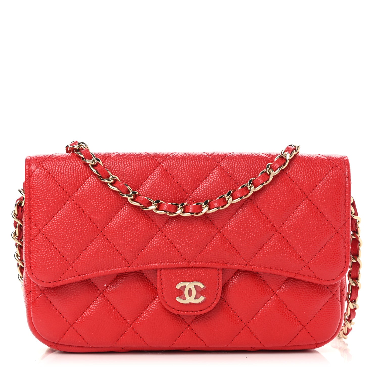 Chanel Caviar Quilted Flap Phone Holder With Chain Red 1 of 11