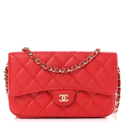 Chanel Caviar Quilted Flap Phone Holder With Chain Red 1 of 11