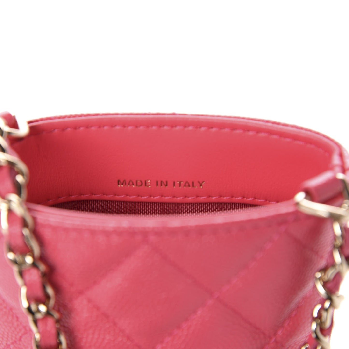 Caviar Quilted French New Wave Phone Holder With Chain Pink