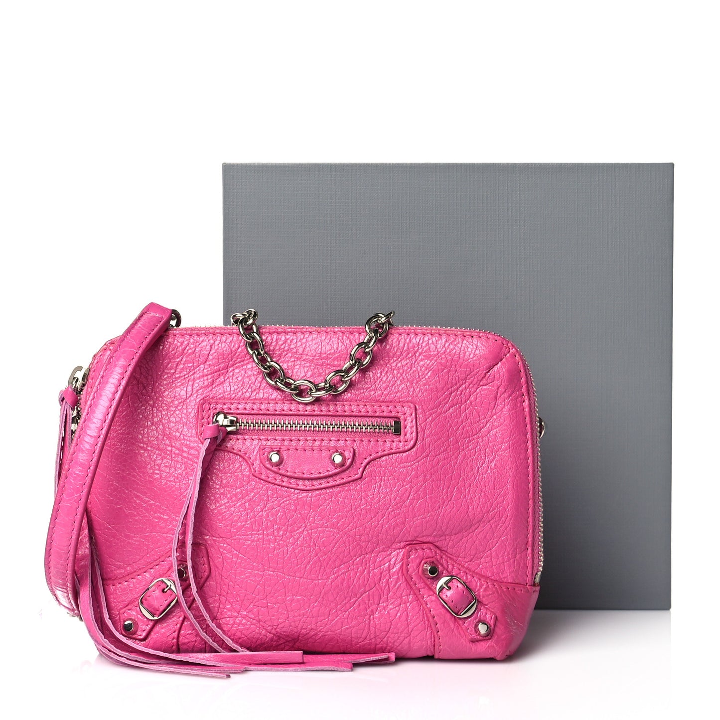 Agneau Arena Classic Silver Hardware Pouch With A Chain Crossbody Rose Flamingo
