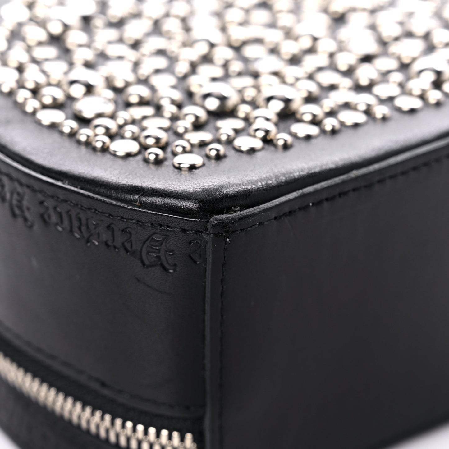 Calfskin Crystal Studded Round Bag Black