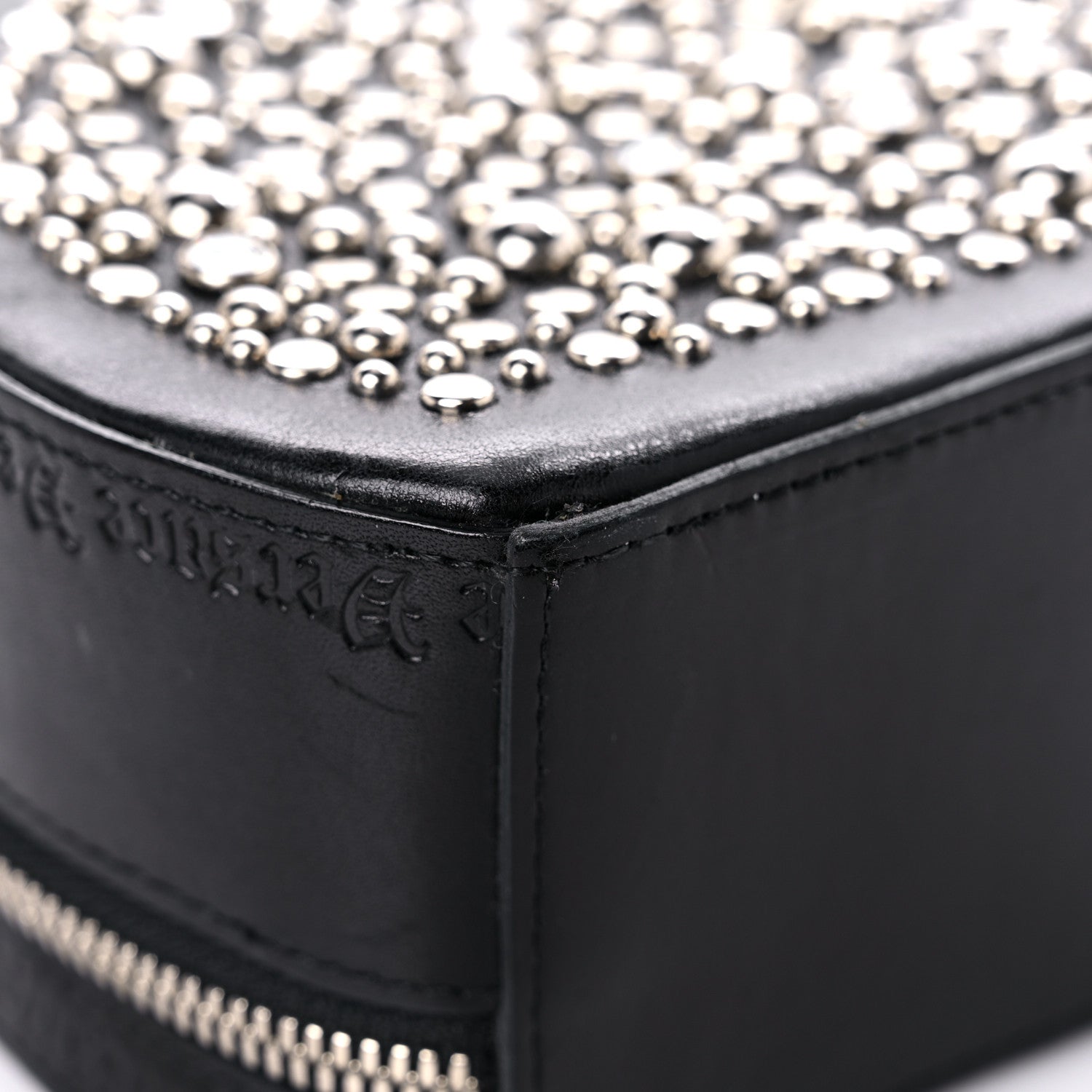 Versace Calfskin Crystal Studded Round Bag Black 9 of 12