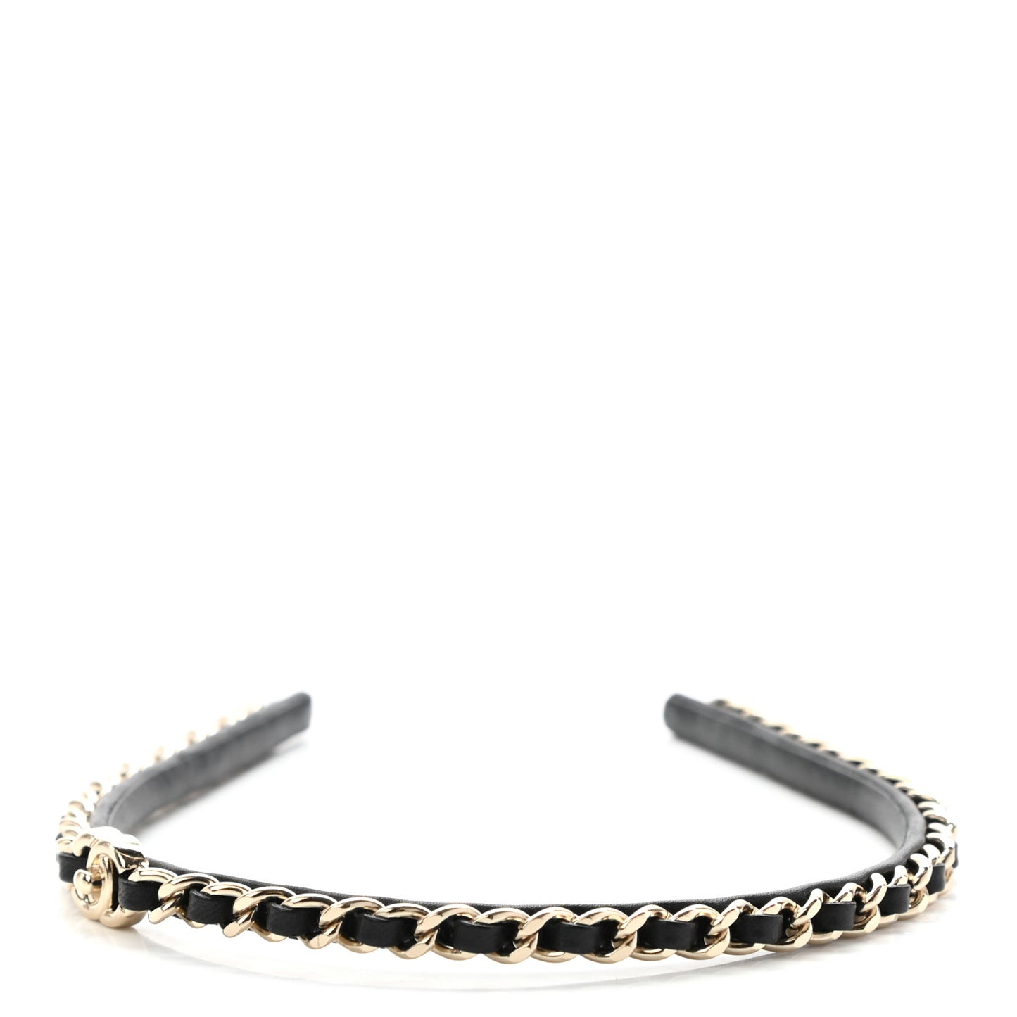 Metal Lambskin CC Turnlock Chain Headband Gold Black