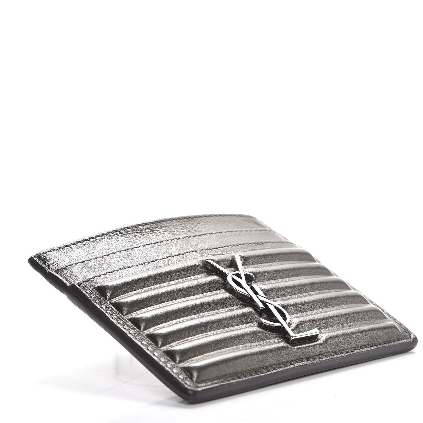 Metallic Ribbed Calfskin Opium Monogram Credit Card Case Graphite