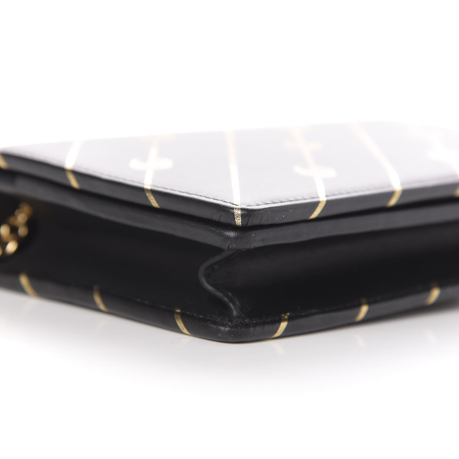 Gucci Calfskin Diagonal GG Mini Chain Wallet Black Gold 7 of 9