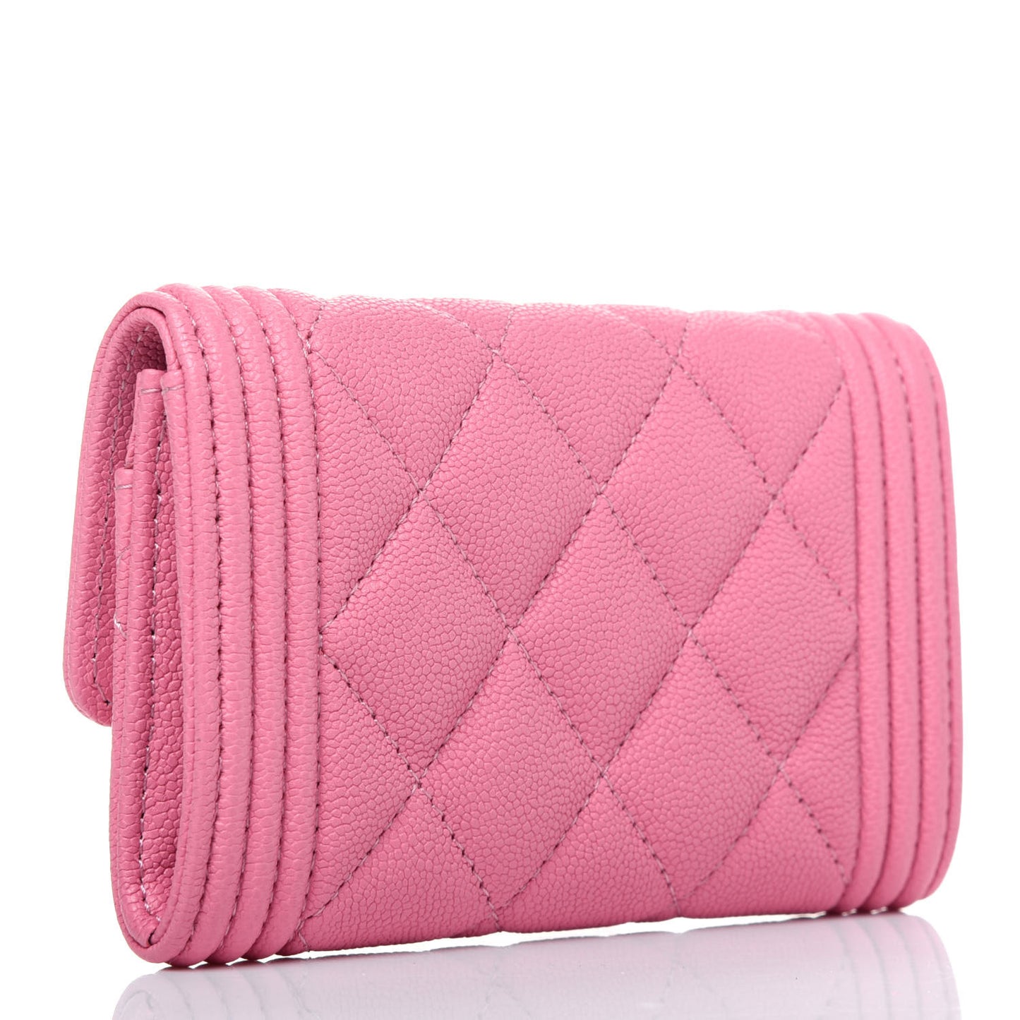 Caviar Quilted Boy Flap Card Holder Wallet Light Pink