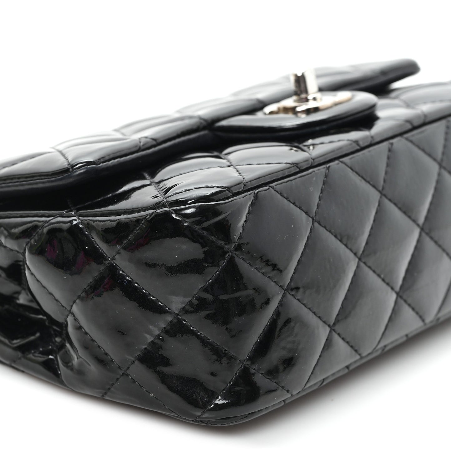 Patent Calfskin Quilted Mini Rectangular Flap Black