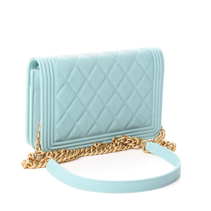 Chanel Caviar Quilted Boy Wallet On Chain WOC Light Blue 2 of 11
