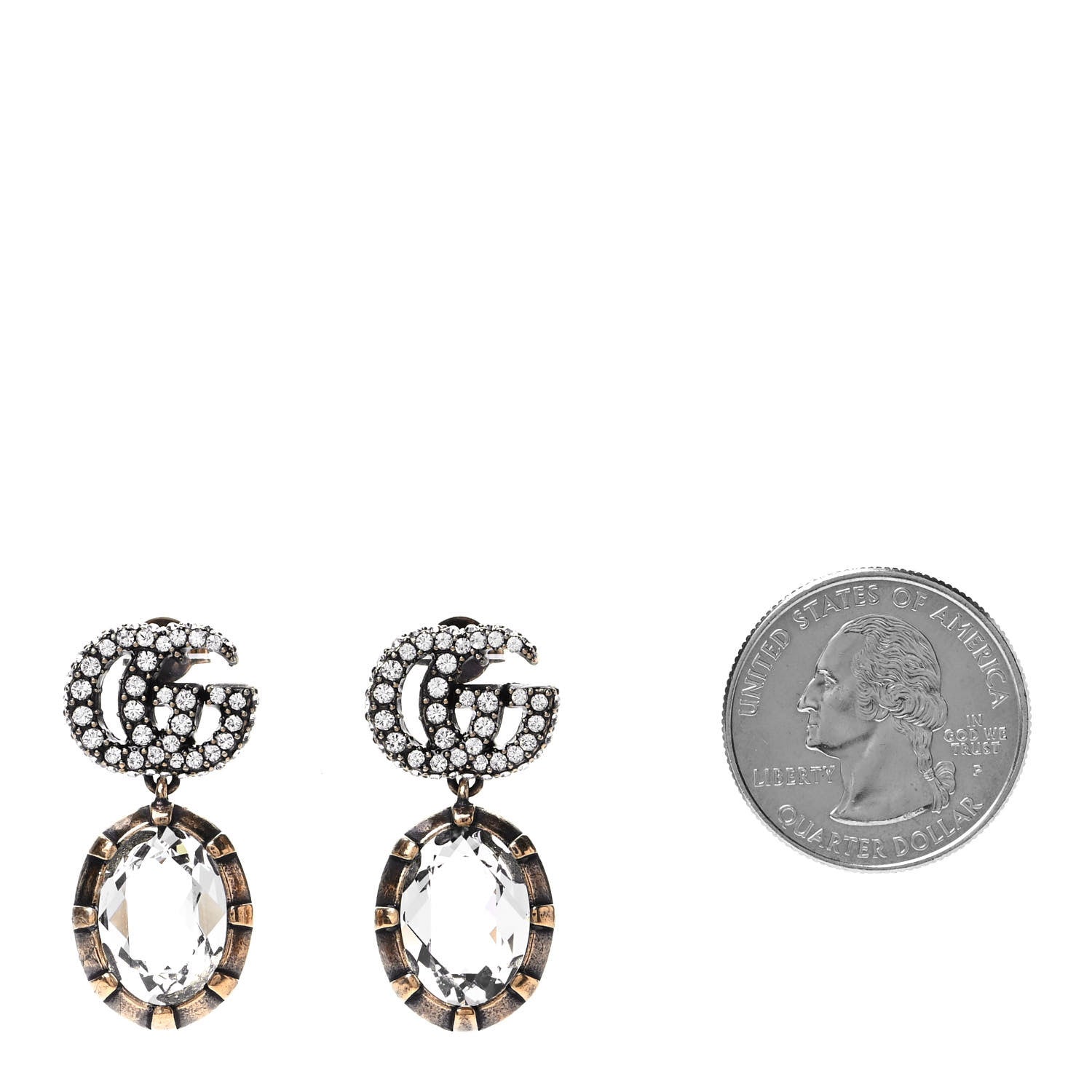 Gucci Crystal Double G Earrings Aged Gold 2 of 4