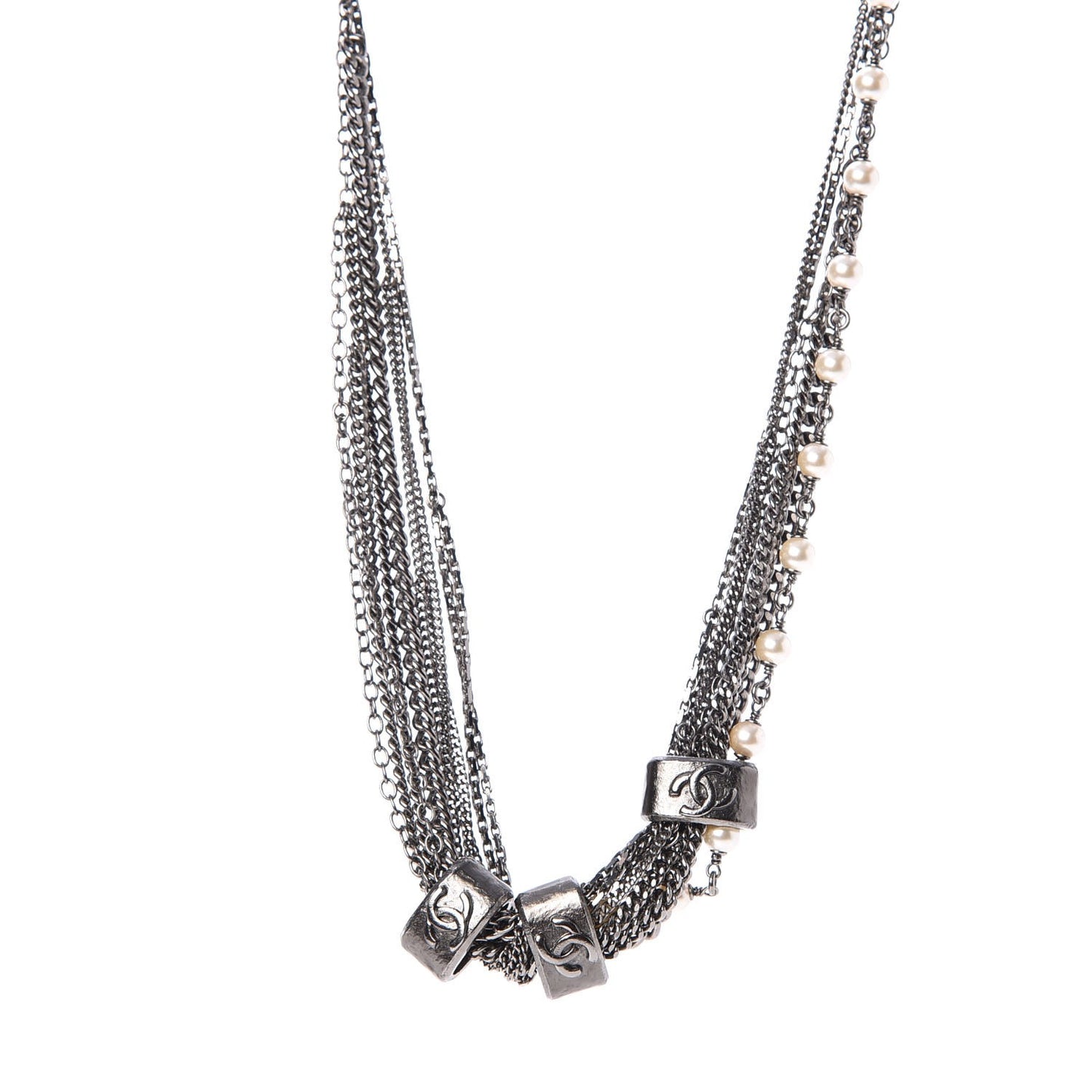 Pearl CC Multistrand Necklace Ruthenium
