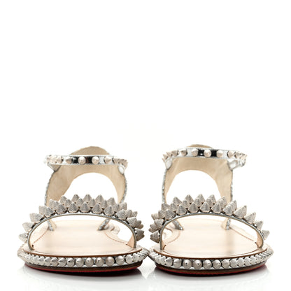 Christian Louboutin Metallic Cordorella Spiked Flat Sandals 40 Silver 2 of 9