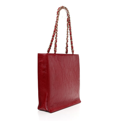 Chanel Shiny Aged Calfskin North South Shopping Bag Red 3 of 9
