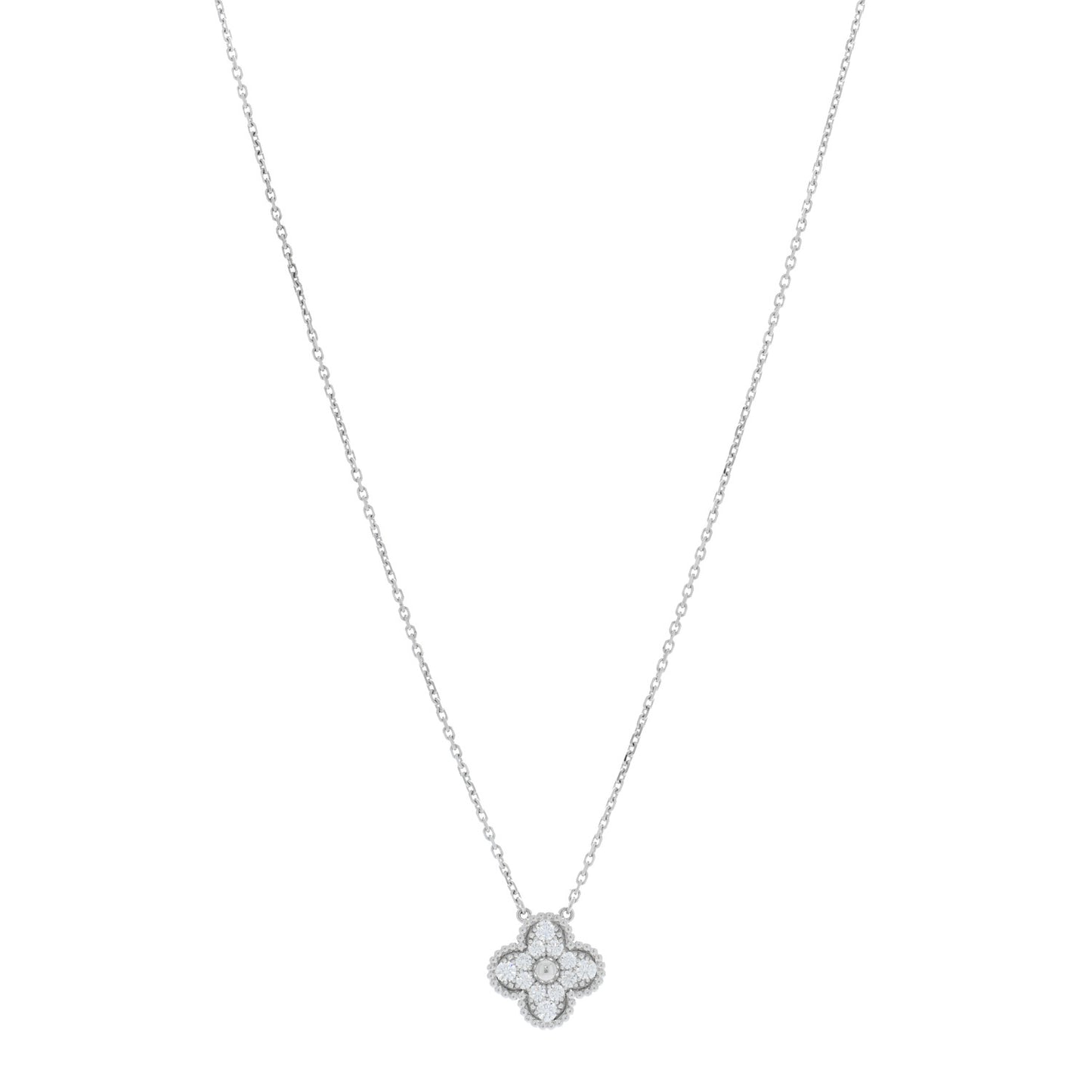 18K White Gold Diamond Vintage Alhambra Pendant Necklace