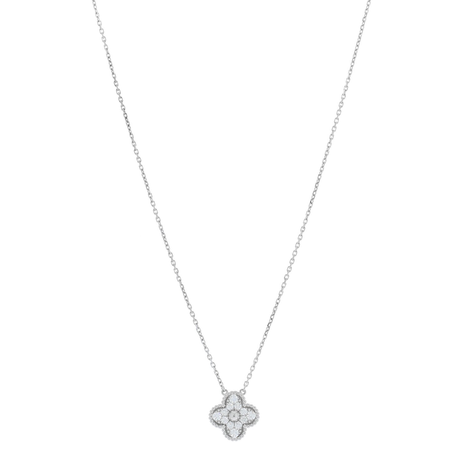 Van Cleef & Arpels 18K White Gold Diamond Vintage Alhambra Pendant Necklace 1 of 5