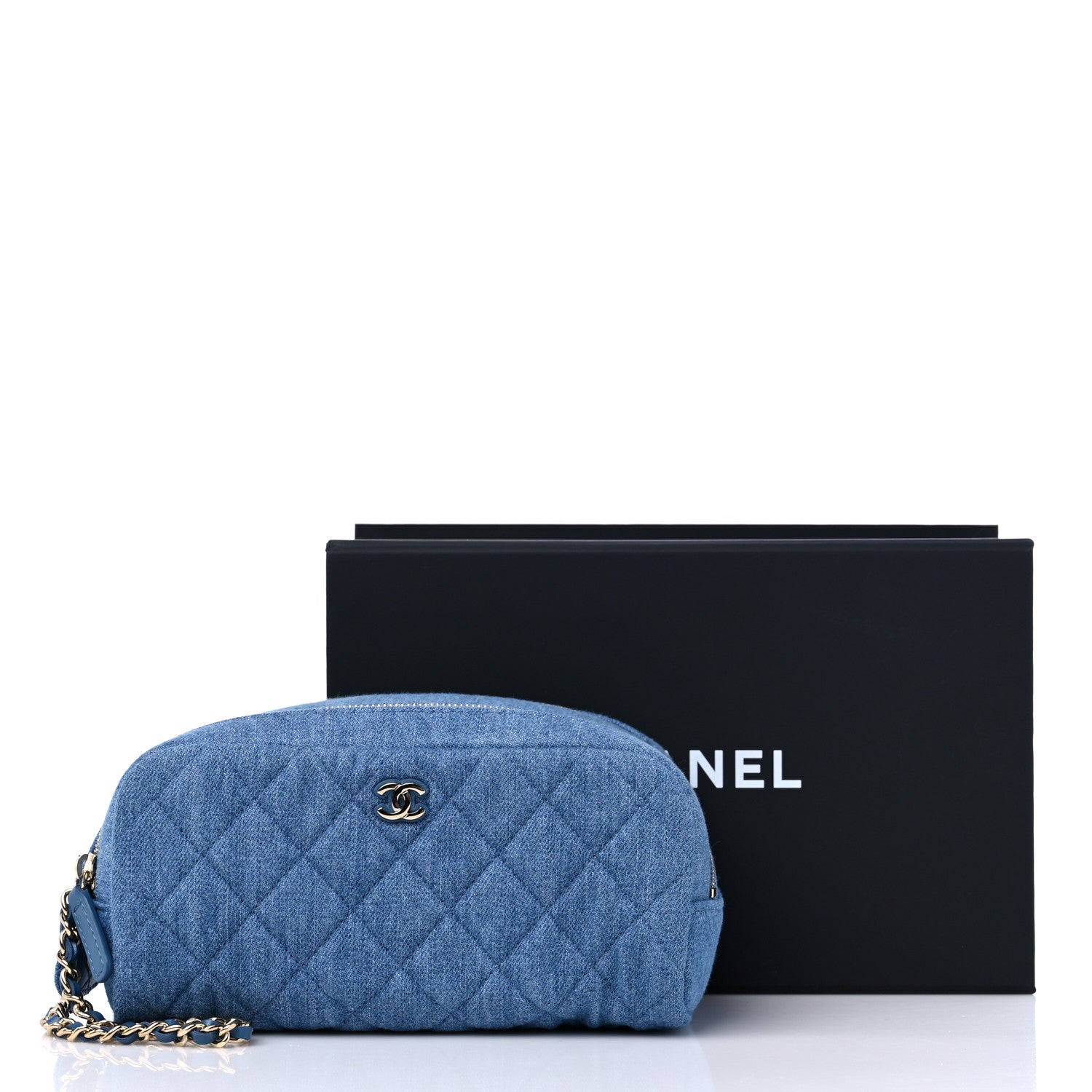 Chanel Denim Quilted Toiletry Case Blue 10 of 10