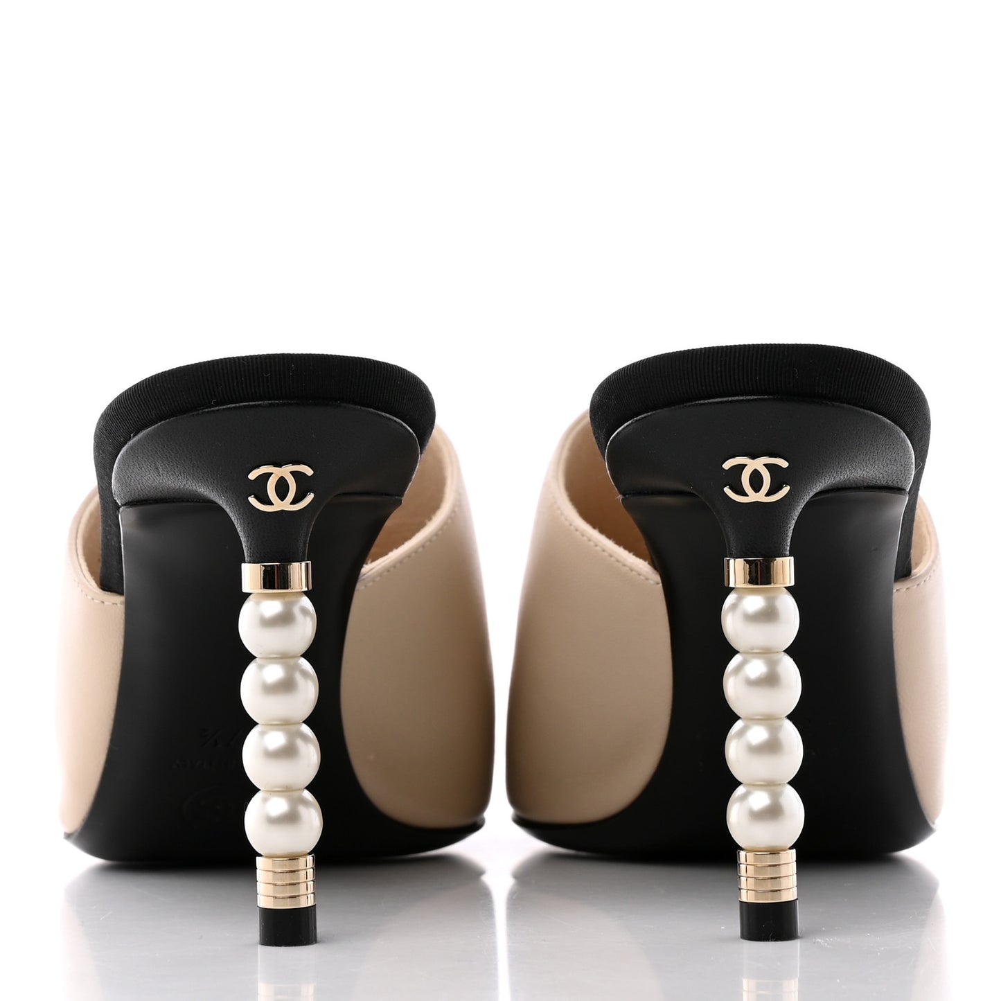 Lambskin Grosgrain Cap Toe Pearl Mule 37.5 Beige Black