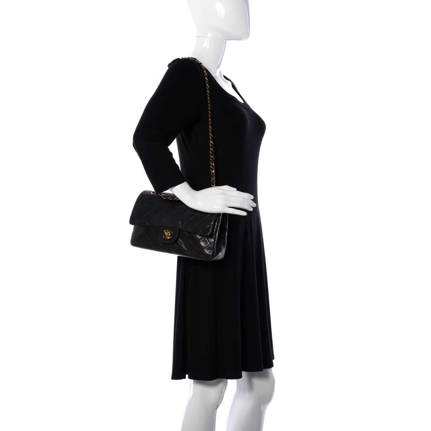 Lambskin Quilted Medium Double Flap Black