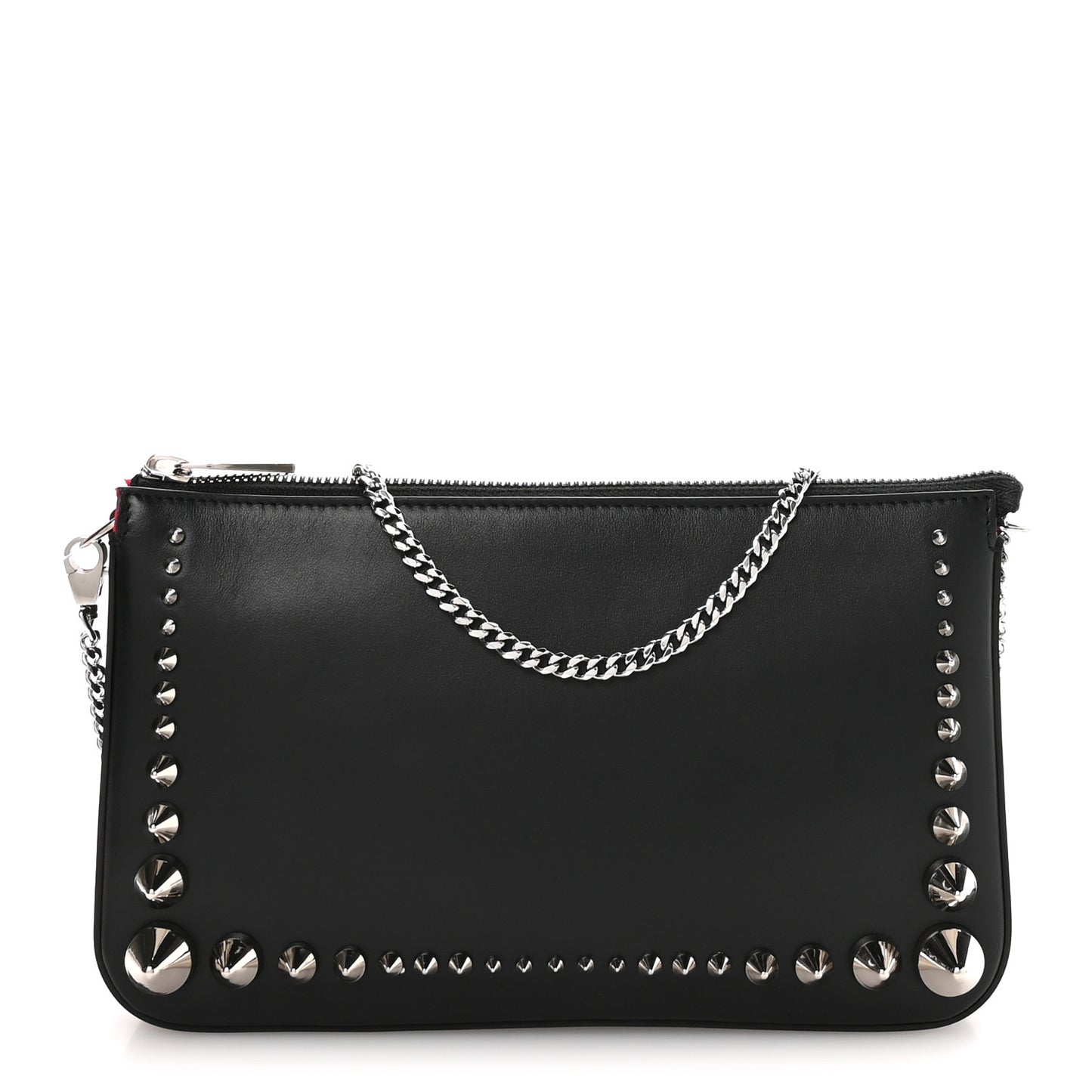 Calfskin Paris Spiked Loubila Chain Clutch Black