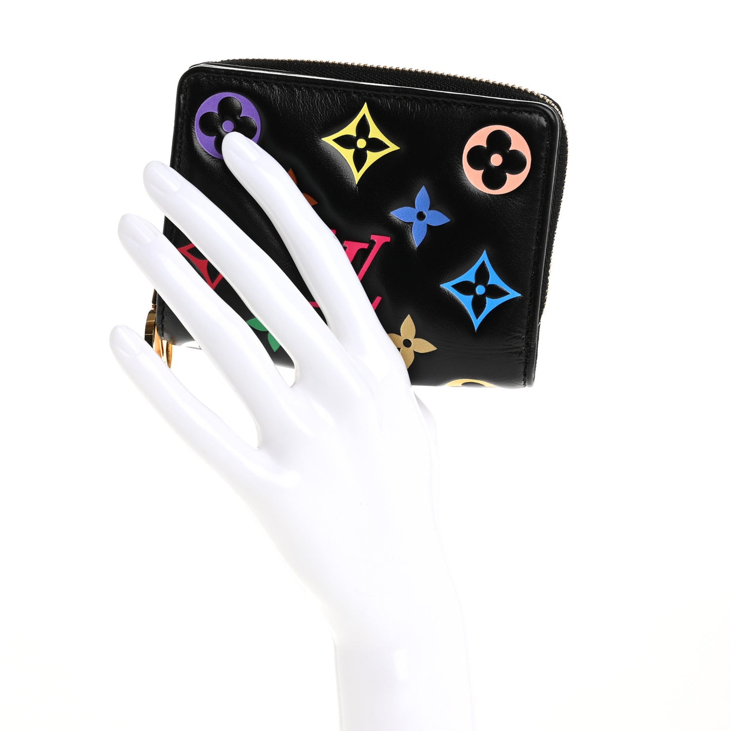 LV X TM Lambskin Embossed Monogram Multicolor Lou Coussin Wallet Black