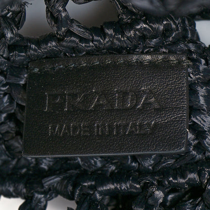 Prada Yarn Raffia Effect Crochet Logo Embroidered Tote Bag Black 6 of 9