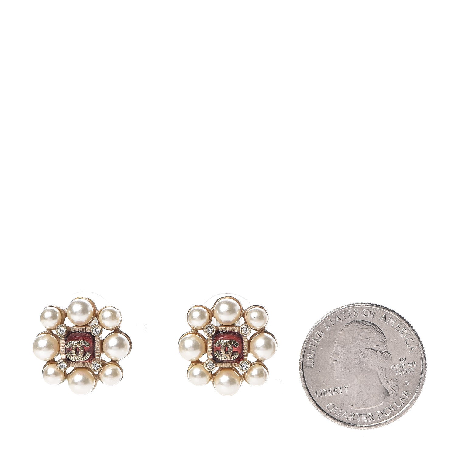 Chanel Pearl Crystal CC Earrings Gold 2 of 6