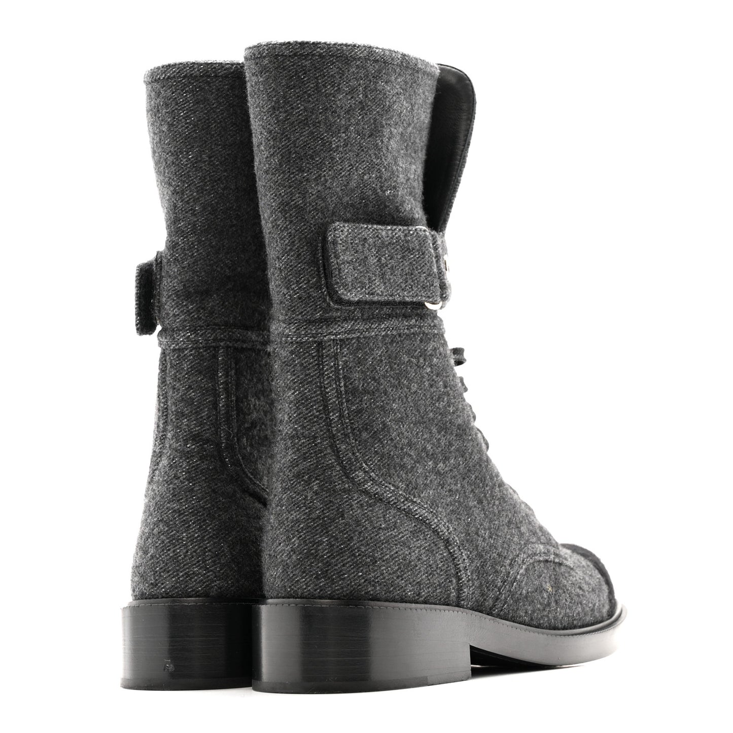 Tweed Lace Up Combat Boots 37.5 Dark Grey Black