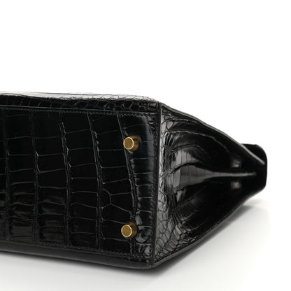 Hermes Shiny Niloticus Crocodile Kelly Sellier 28 Black 10 of 11