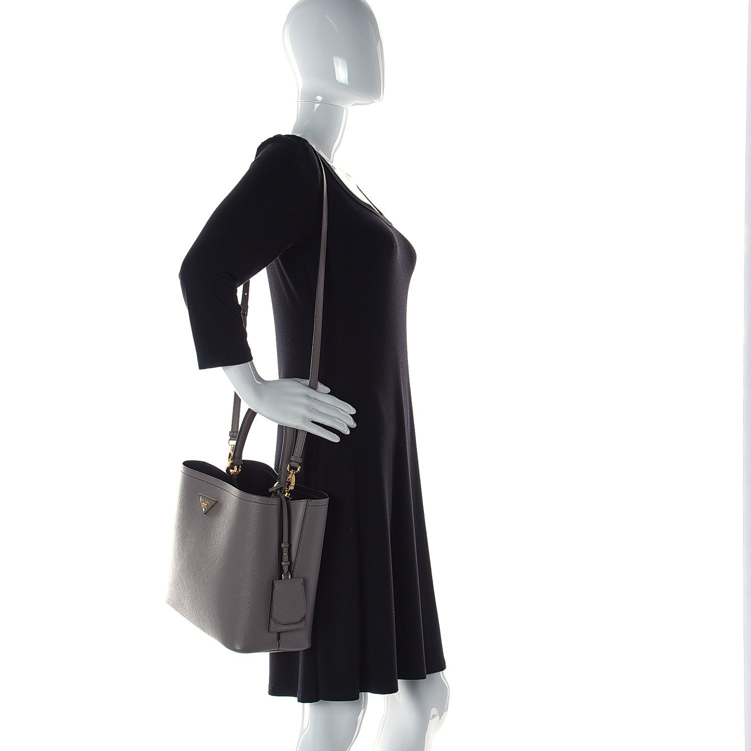 Prada Saffiano Cuir Medium Panier Bucket Bag Argilla Black 3 of 9