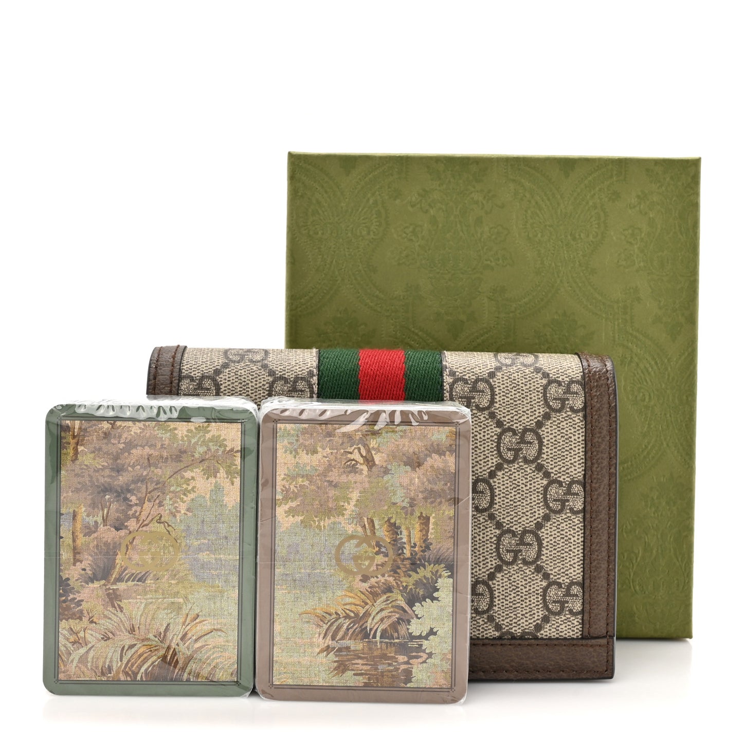 GG Supreme Monogram Web Ophidia Double Playing Card Case Beige New Acero