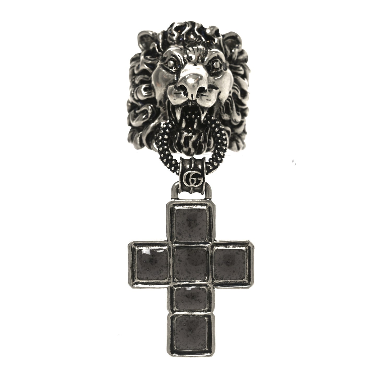 Enamel Brass Lion Head Crucifix Ring XL Black