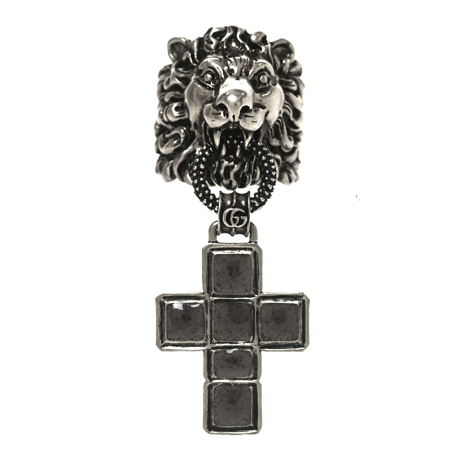 Gucci Enamel Brass Lion Head Crucifix Ring XL Black 1 of 4