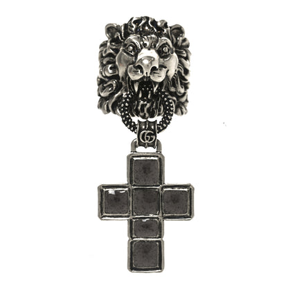 Gucci Enamel Brass Lion Head Crucifix Ring XL Black 1 of 4