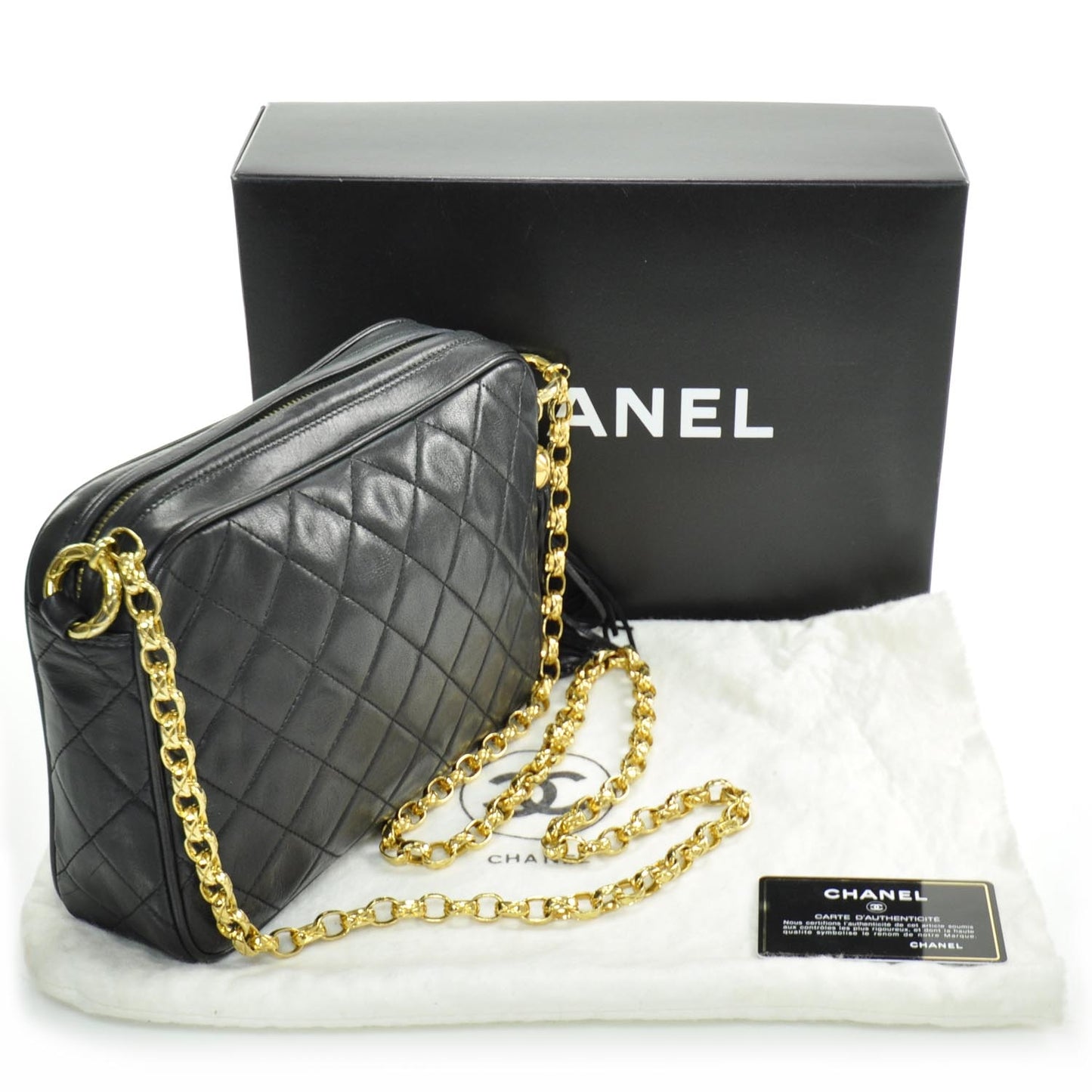 Lambskin Quilted Tassel Camera Case Navy