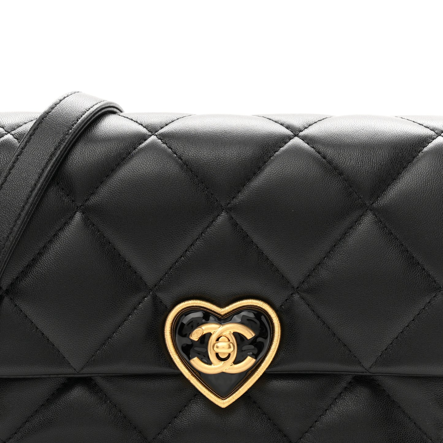 Lambskin Plexiglass Quilted Coco Love Flap Black