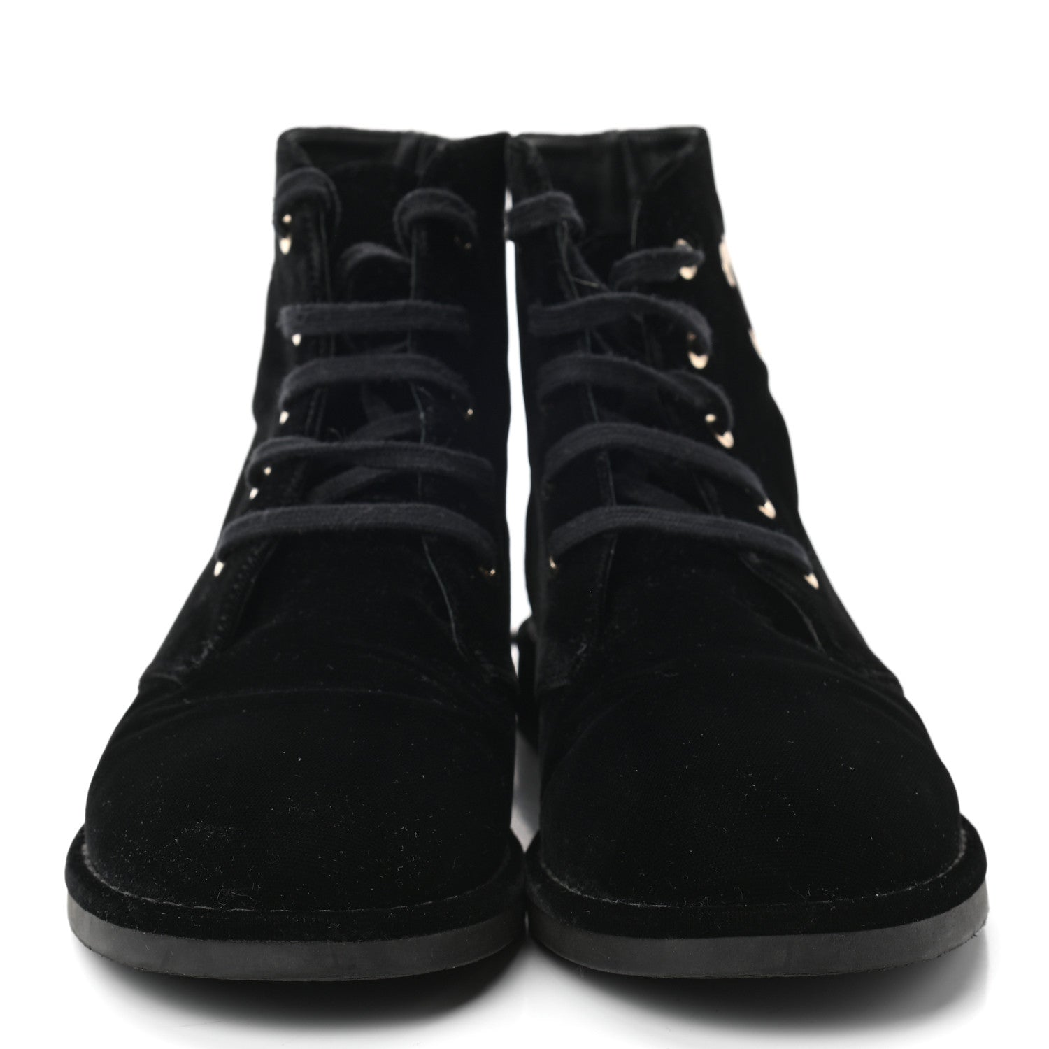 Chanel Velvet CC Lace Up Boots 38.5 Black 2 of 8