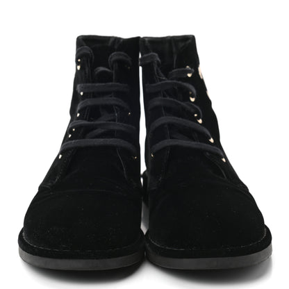 Chanel Velvet CC Lace Up Boots 38.5 Black 2 of 8