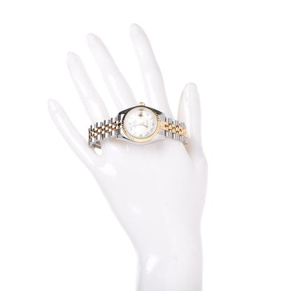 Rolex Stainless Steel 18K Yellow Gold 26mm Oyster Perpetual Datejust Watch White Pyramid Roman 179173 2 of 8