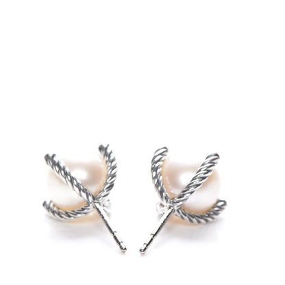 David Yurman Sterling Silver Diamond Pearl 9.5mm Earrings 3 of 7