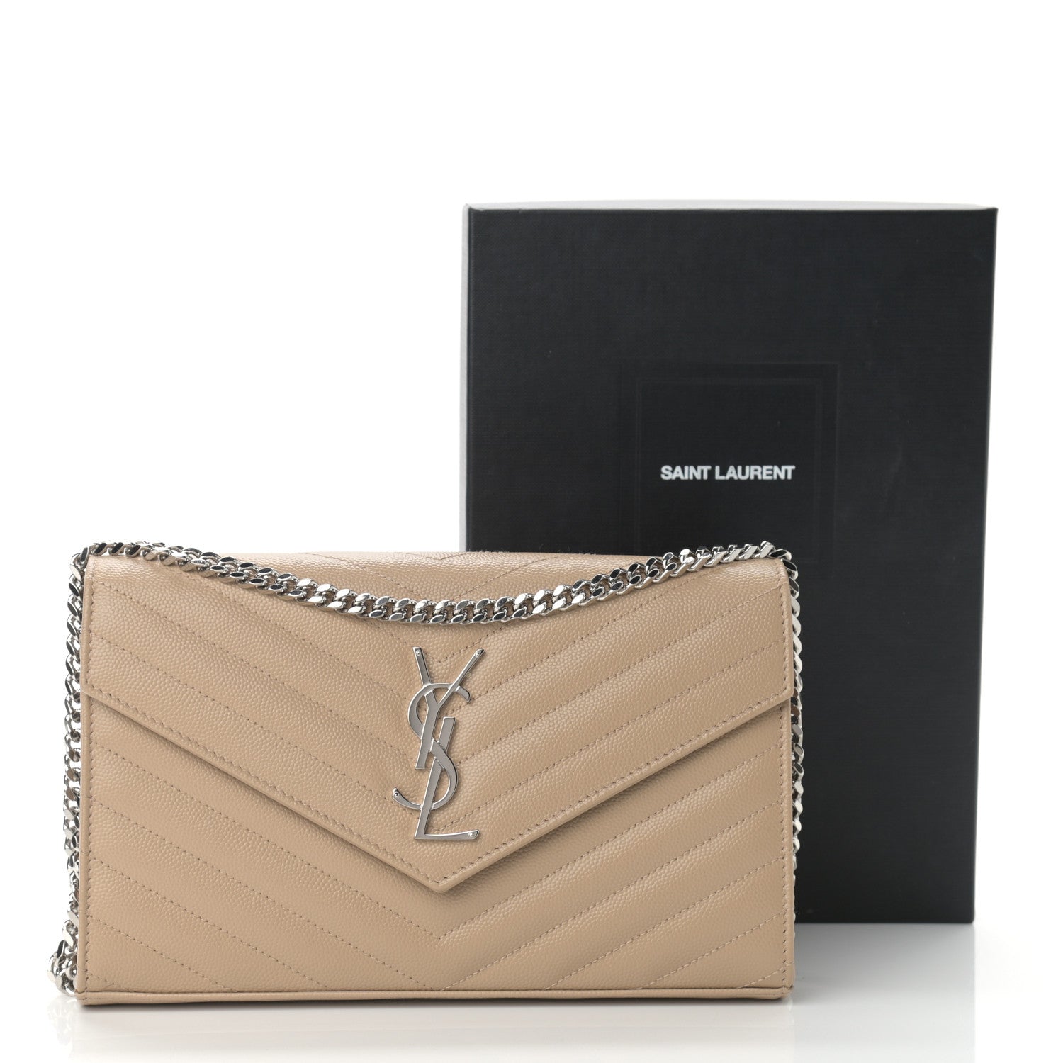 Saint Laurent Grain De Poudre Matelasse Chevron Monogram Chain Wallet Nude Powder 11 of 11